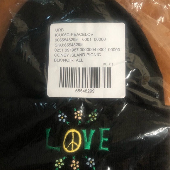 Coney Island Picnic Love Beanie Embroidered Peace Symbol Black NEW - Picture 5 of 7